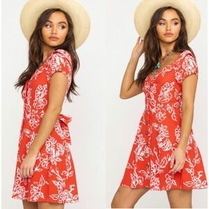 Free People A Thing Called Love‎ Linen Blend Mini Dress in Red Size 12